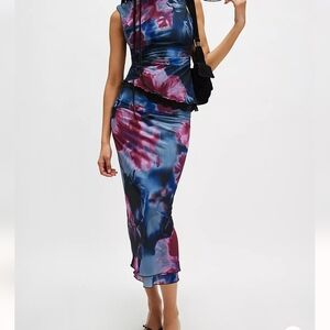 NWT Free People Sunset Mesh Maxi Skirt In Night Combo